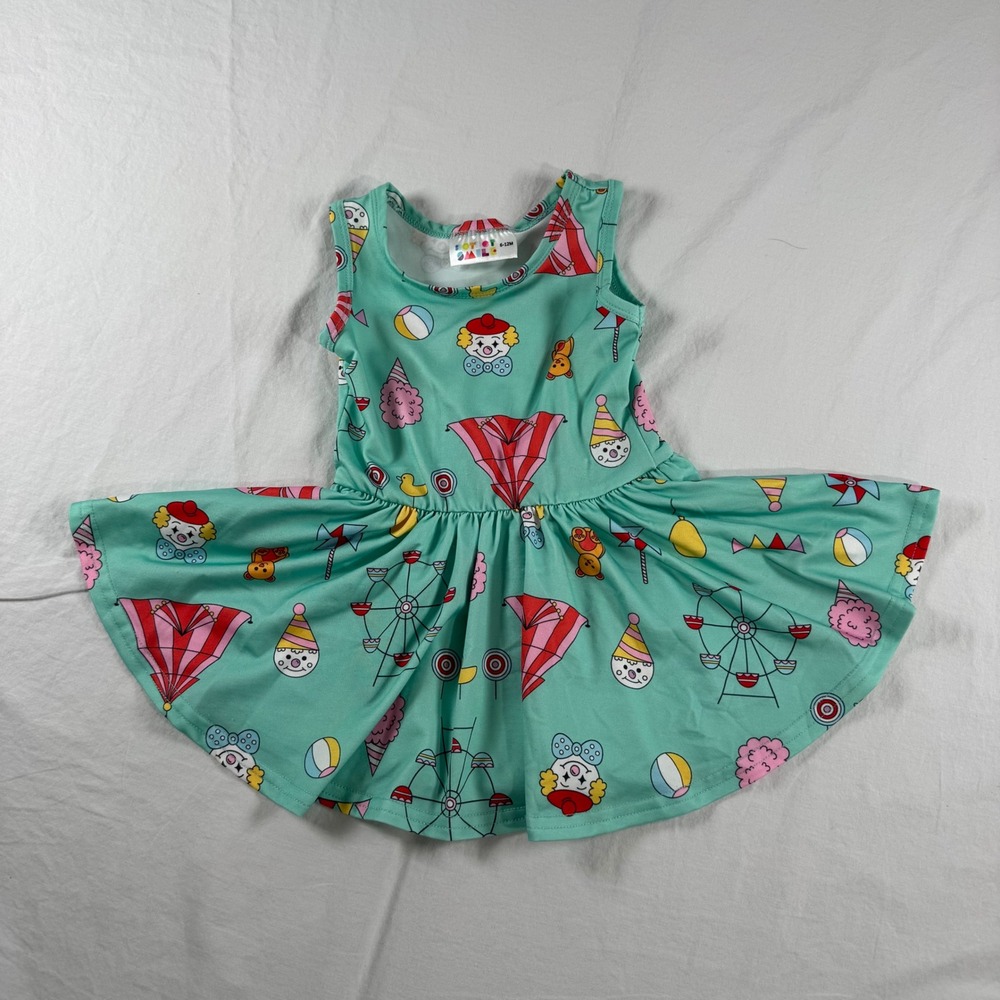Dot Dot Smile Girl's‎ Size 6-12M Mint Green Carnival Circus Print Dress